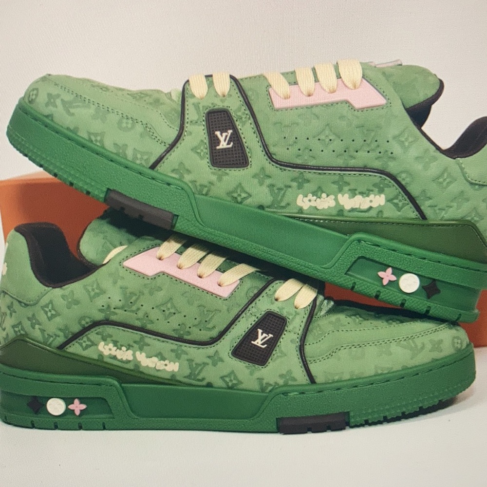 Louis Vuitton Light Green and Pink Trainer Sneakers